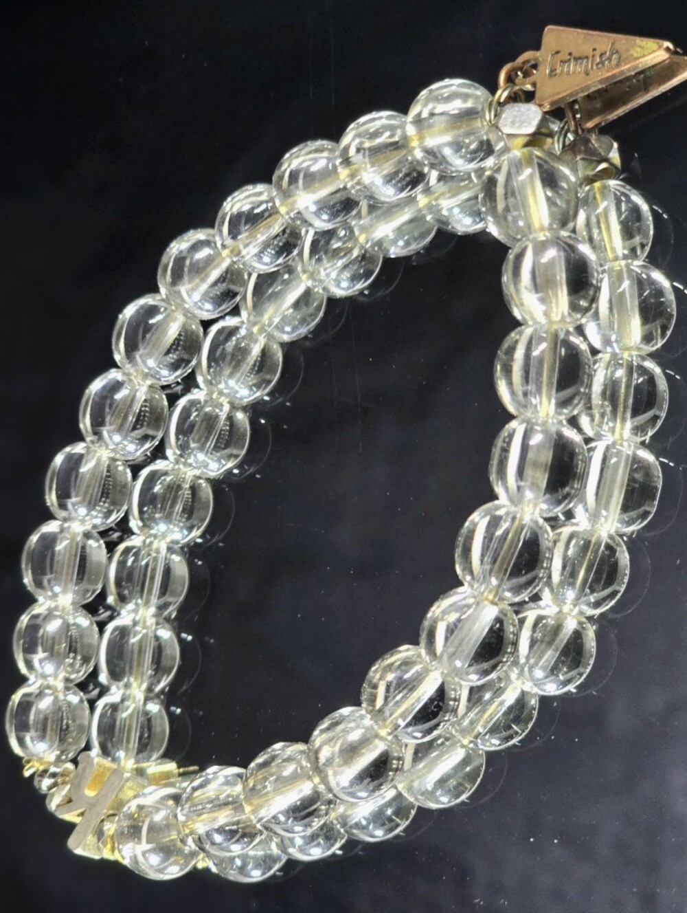 Erimish Clear Glass Bead Bracelet with Gold Tone "K" Accent Bead
